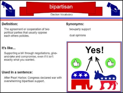 sample of student-created vocabulary card for the term bipartisan