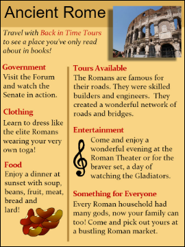 sample of student-created travel brochure for Ancient Rome