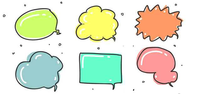 image of six sketched cartoon speech bubbles