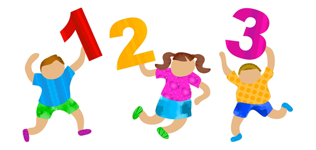 illustration of 3 young children holding numbers