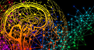 image of brain and abstract connections in rainbow colors